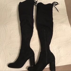 Black Faux Suede Thigh High Boots